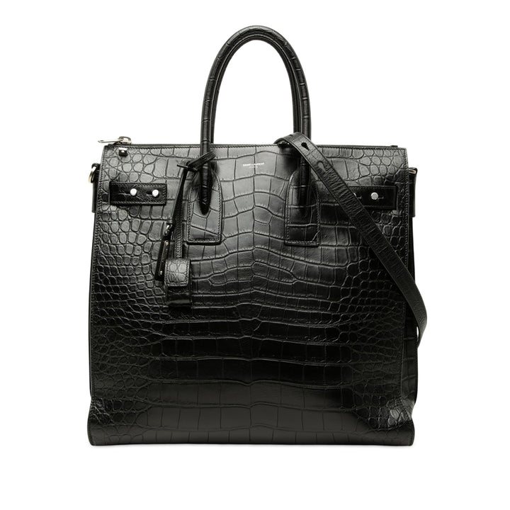 Saint Laurent Croc embossé Sac de Jour Souple Zippé North South Cabas Noir – vue principale – GABY PARIS