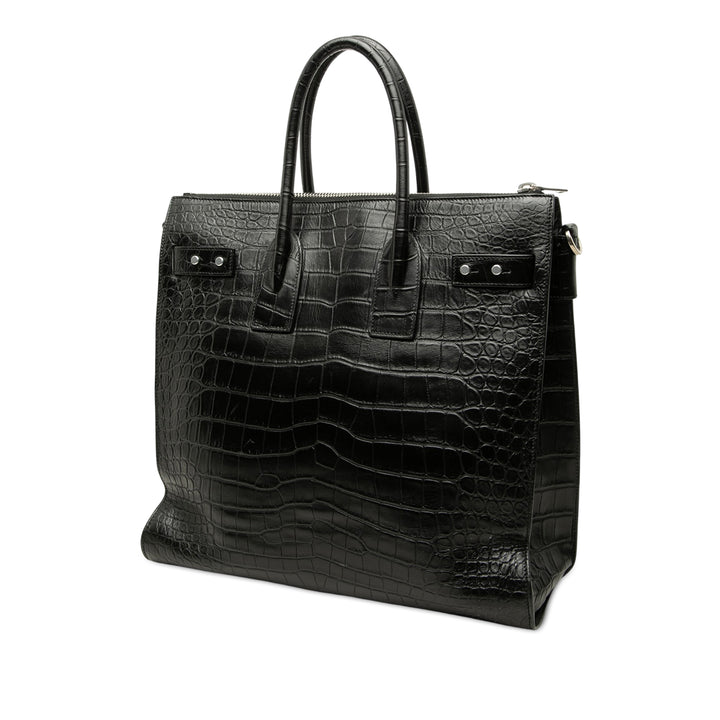 Saint Laurent Croc embossé Sac de Jour Souple Zippé North South Cabas Noir – vue 2 – GABY PARIS