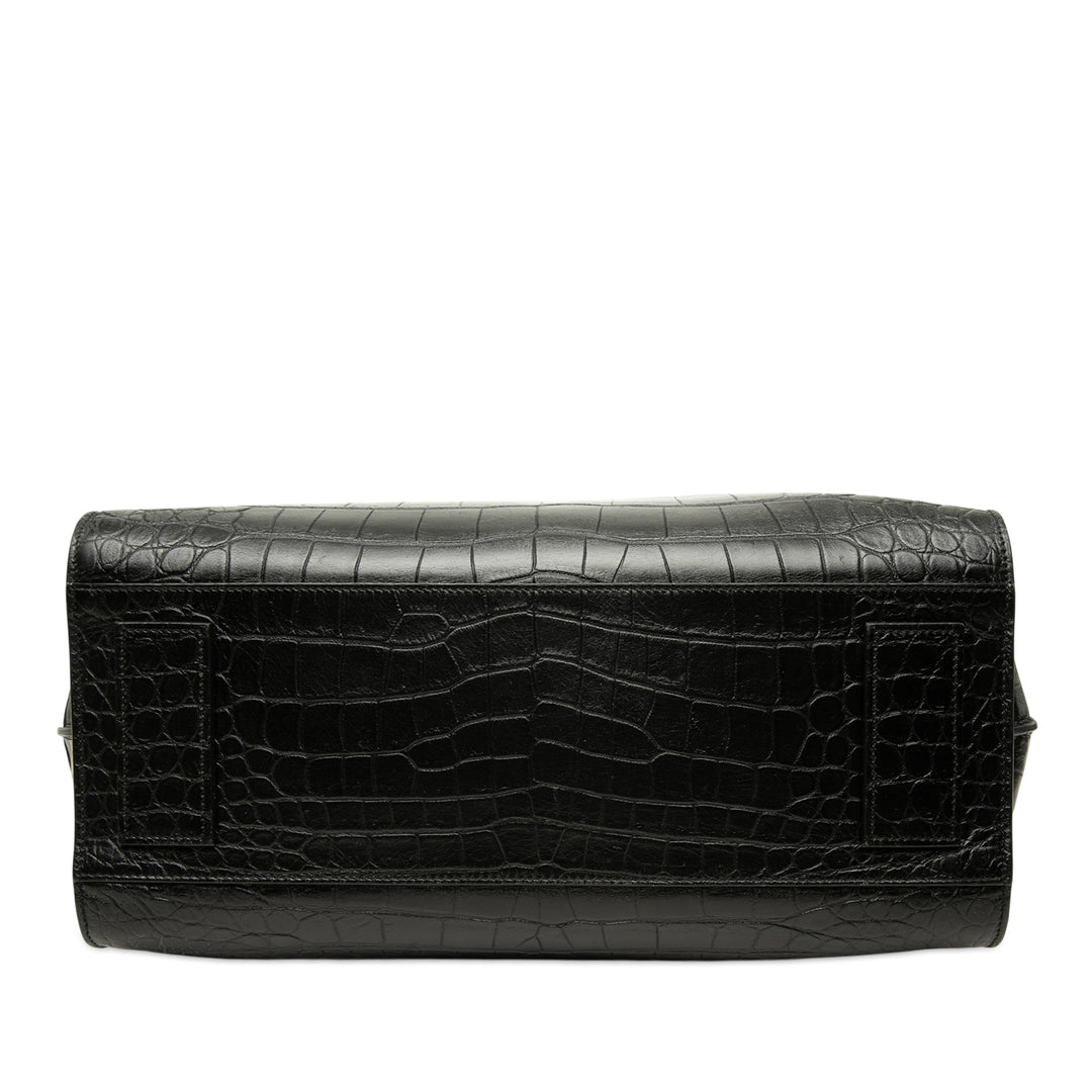 Saint Laurent Croc embossé Sac de Jour Souple Zippé North South Cabas Noir – vue 3 – GABY PARIS