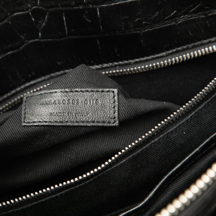 Saint Laurent Croc embossé Sac de Jour Souple Zippé North South Cabas Noir – vue 6 – GABY PARIS