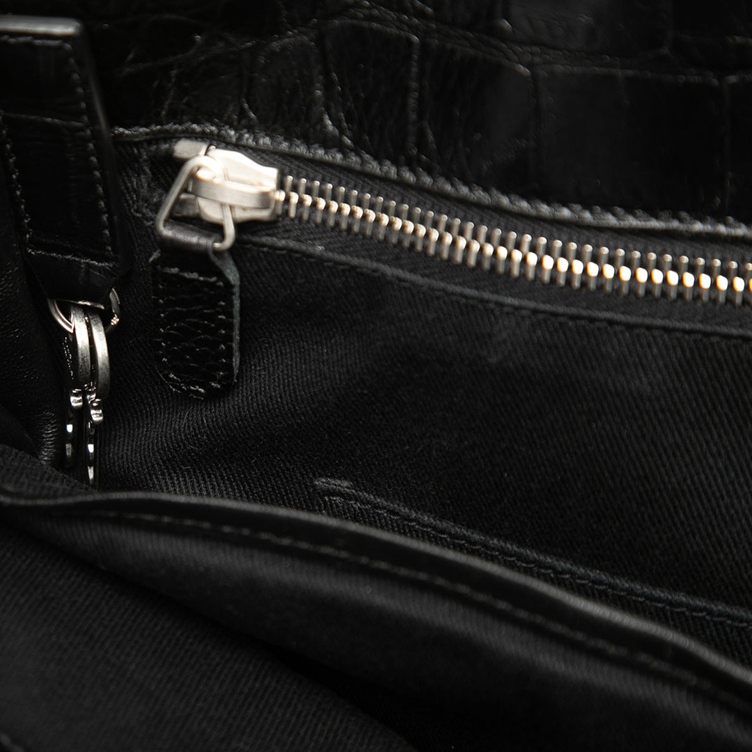 Saint Laurent Croc embossé Sac de Jour Souple Zippé North South Cabas Noir – vue 7 – GABY PARIS