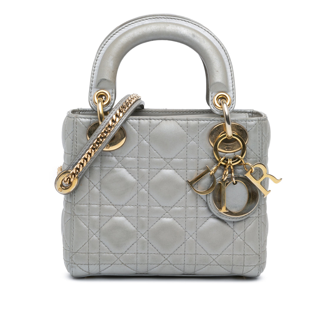 Mini Metallic Lambskin Cannage Lady Dior Gray - Gaby Paris