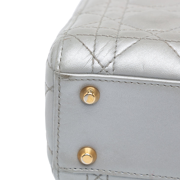 Mini Metallic Lambskin Cannage Lady Dior Gray - Gaby Paris
