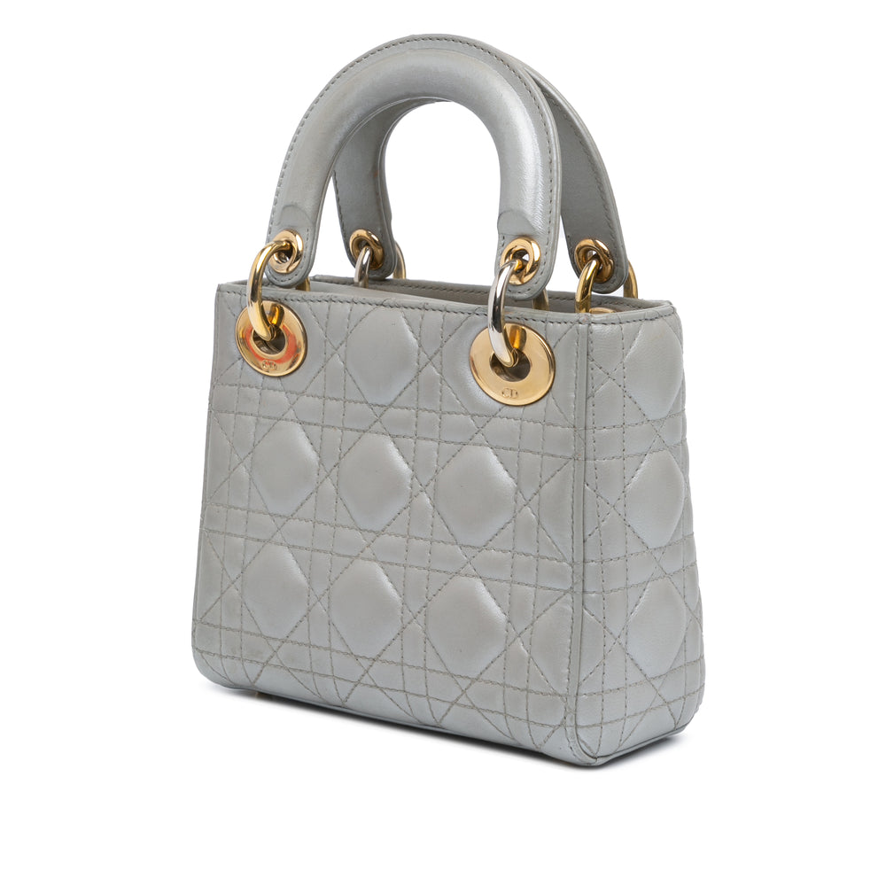 Mini Metallic Lambskin Cannage Lady Dior Gray - Gaby Paris