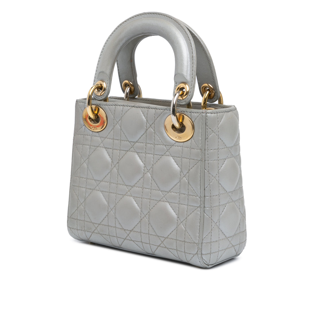 Mini Metallic Lambskin Cannage Lady Dior Gray - Gaby Paris