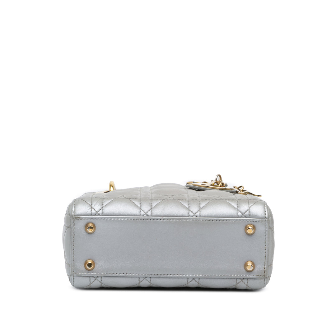 Mini Metallic Lambskin Cannage Lady Dior Gray - Gaby Paris