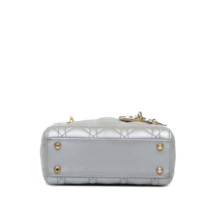 Mini Metallic Lambskin Cannage Lady Dior Gray - Gaby Paris