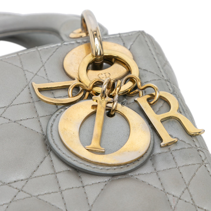Mini Metallic Lambskin Cannage Lady Dior Gray - Gaby Paris