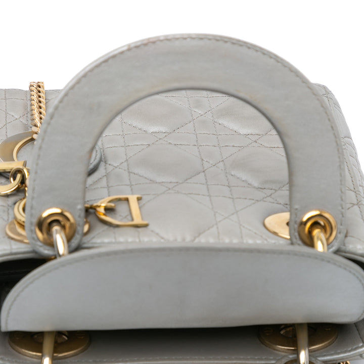 Mini Metallic Lambskin Cannage Lady Dior Gray - Gaby Paris