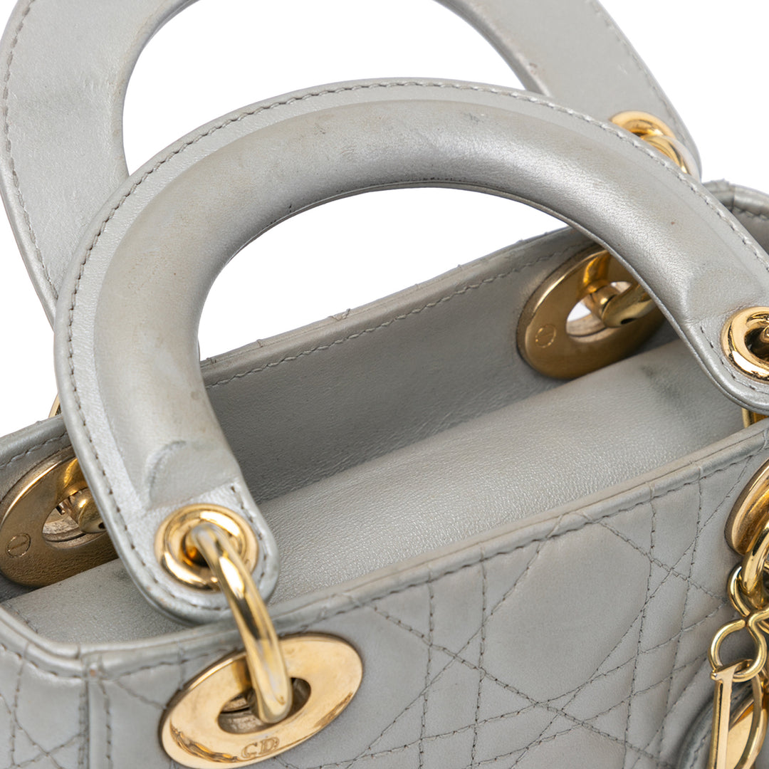 Mini Metallic Lambskin Cannage Lady Dior Gray - Gaby Paris