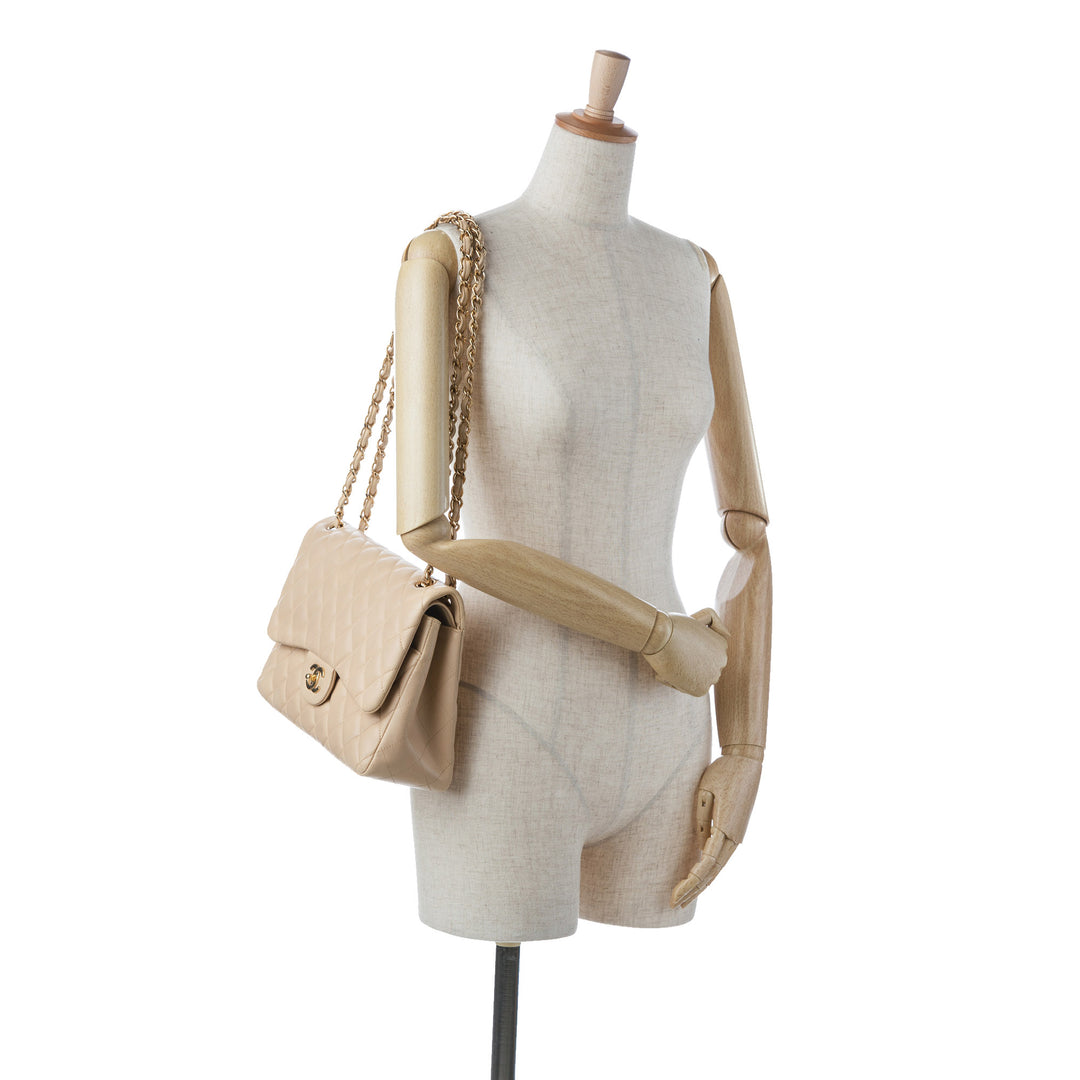 Jumbo Classic Lambskin Double Flap Brown - Gaby Paris