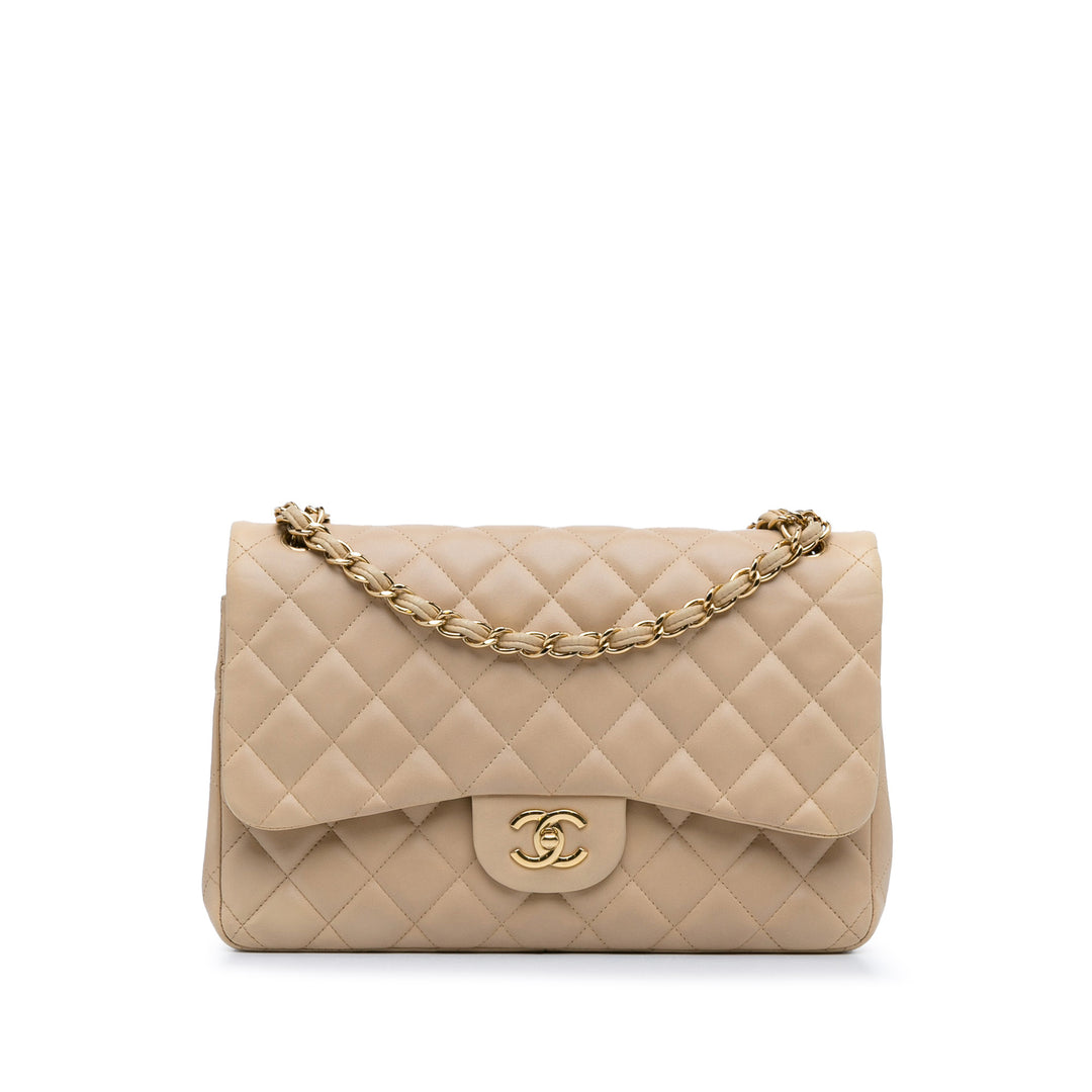 Jumbo Classic Lambskin Double Flap Brown - Gaby Paris