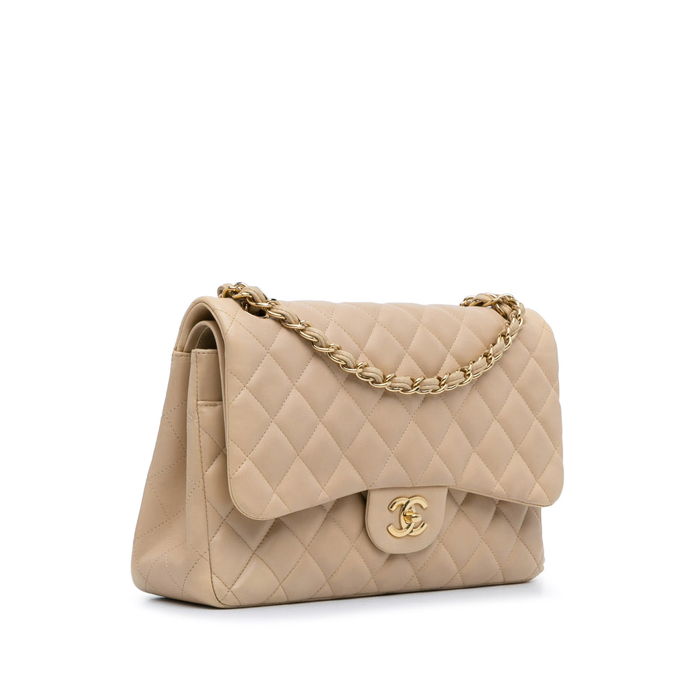 Jumbo Classic Lambskin Double Flap Brown - Gaby Paris