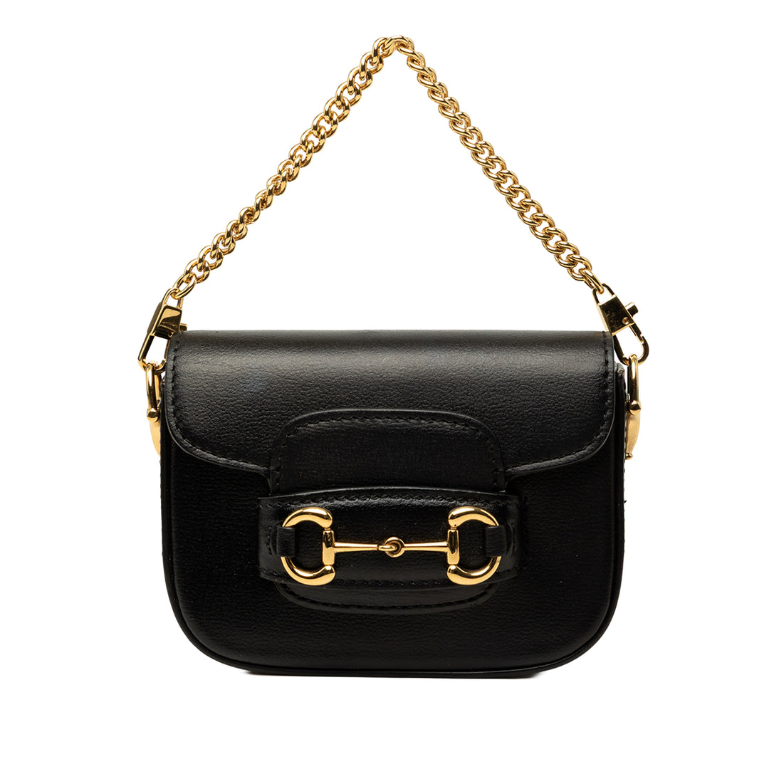 Gucci Sac à main Web Horsebit 1955 Mini Cuir de veau Noir – vue principale – GABY PARIS