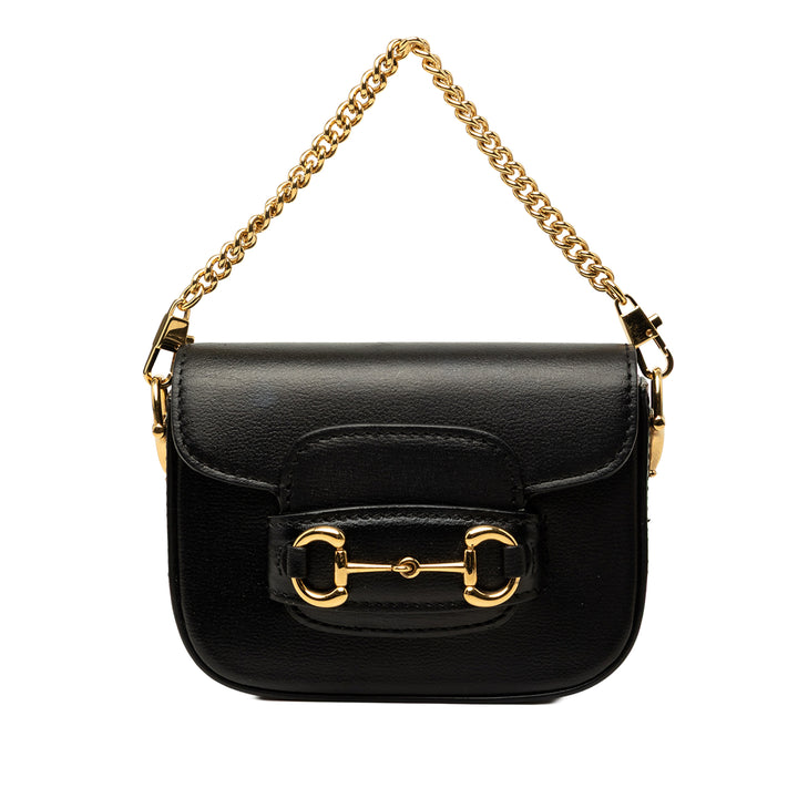 Gucci Sac à main Web Horsebit 1955 Mini Cuir de veau Noir – vue principale – GABY PARIS