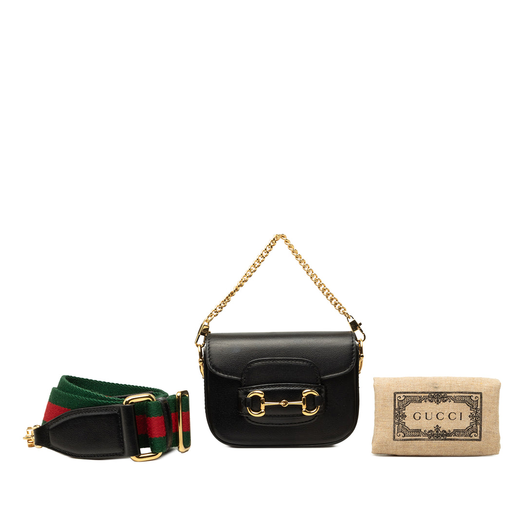 Gucci Sac à main Web Horsebit 1955 Mini Cuir de veau Noir – vue 7 – GABY PARIS
