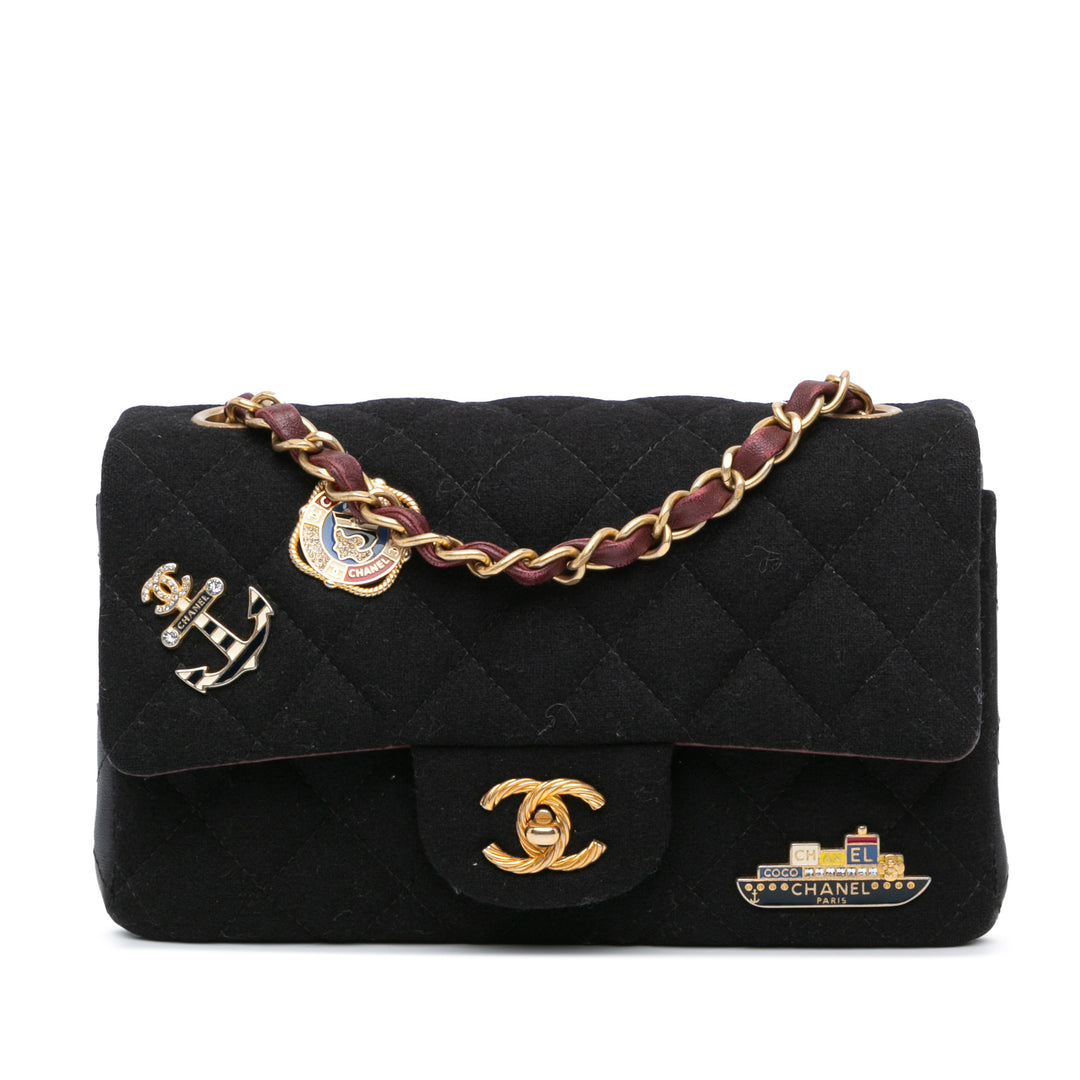Paris Hamburg Mini Rectangular Classic Wool Coco Sailor Charms Double Flap Black - Gaby Paris