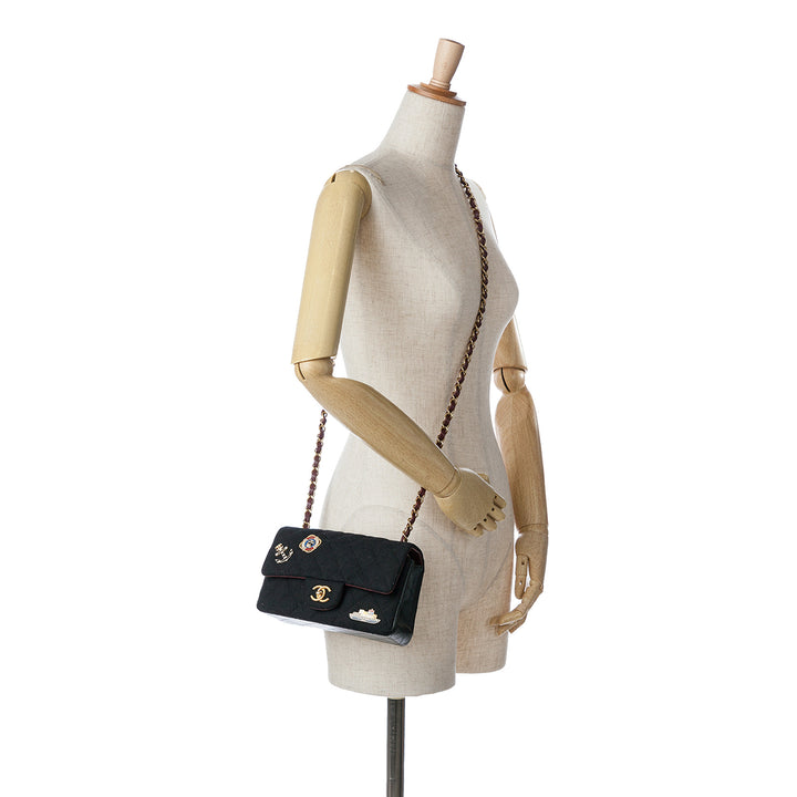 Paris Hamburg Mini Rectangular Classic Wool Coco Sailor Charms Double Flap Black - Gaby Paris