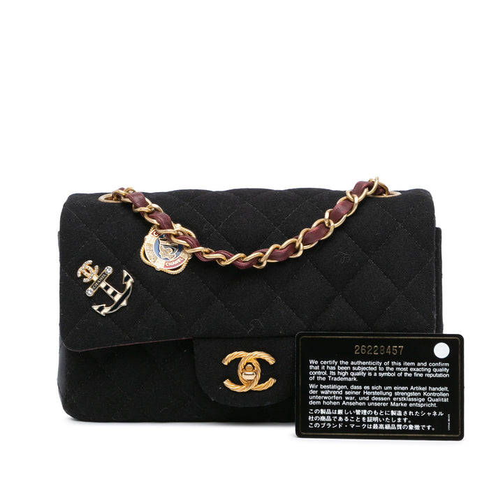 Paris Hamburg Mini Rectangular Classic Wool Coco Sailor Charms Double Flap Black - Gaby Paris