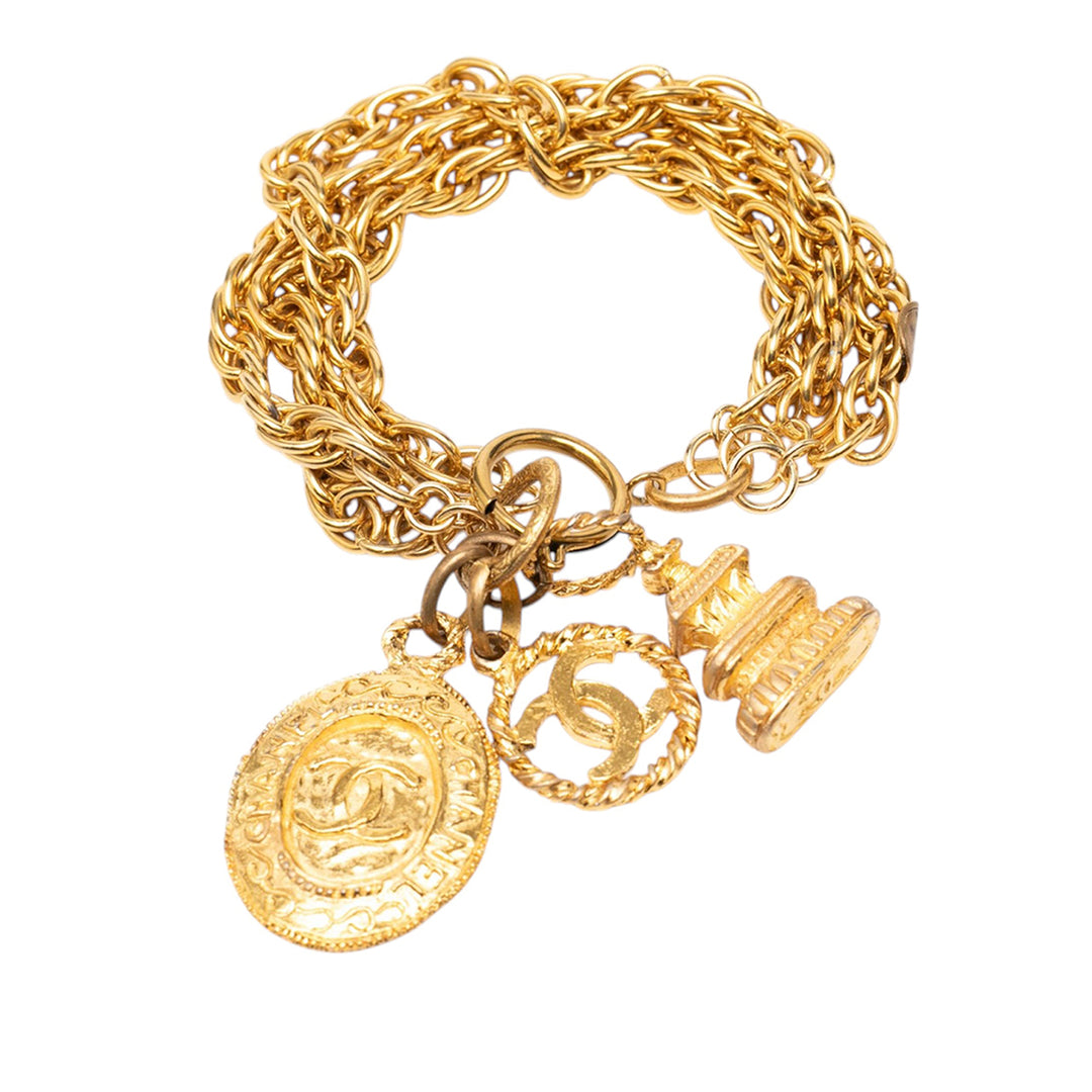 Chanel CC plaqué Triple Chaîne Logo Charm Bracelet Métal