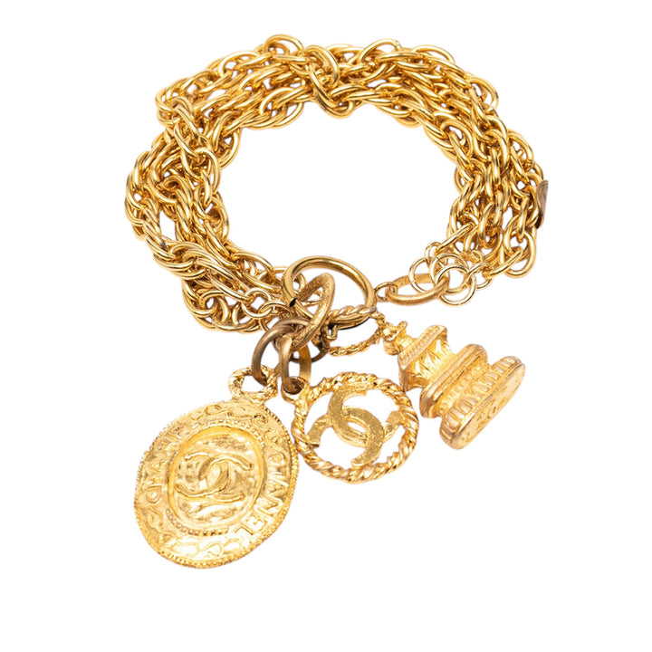 Chanel CC plaqué Triple Chaîne Logo Charm Bracelet Métal
