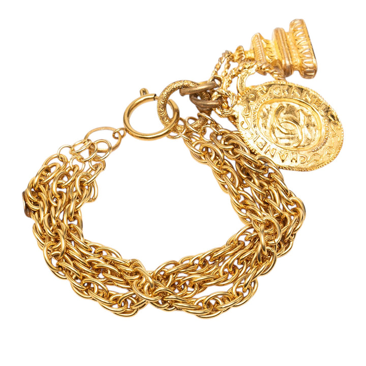 Chanel CC plaqué Triple Chaîne Logo Charm Bracelet Métal