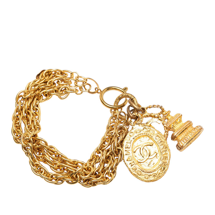 Chanel CC plaqué Triple Chaîne Logo Charm Bracelet Métal