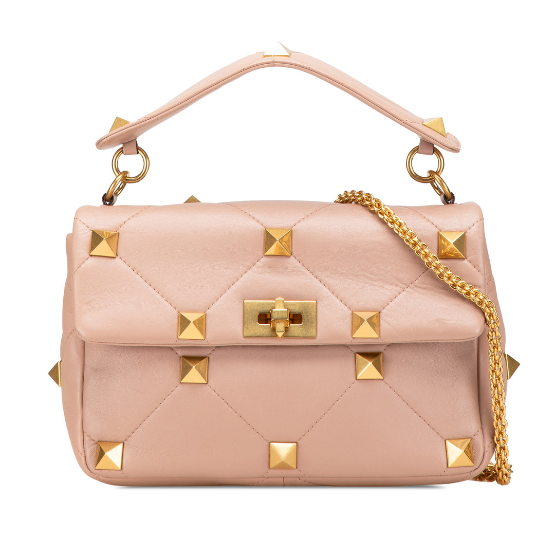 Large Nappa Roman Stud Satchel Pink - Gaby Paris
