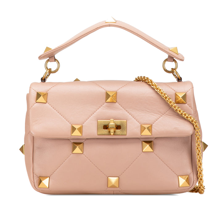 Large Nappa Roman Stud Satchel Pink - Gaby Paris