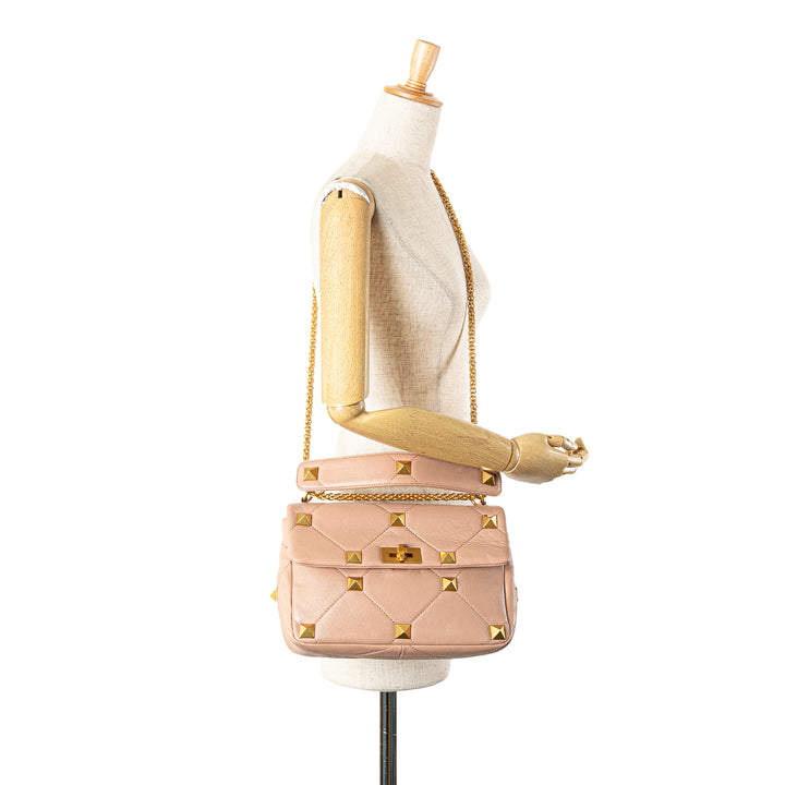 Large Nappa Roman Stud Satchel Pink - Gaby Paris