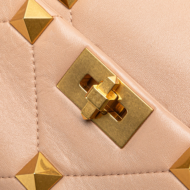 Large Nappa Roman Stud Satchel Pink - Gaby Paris
