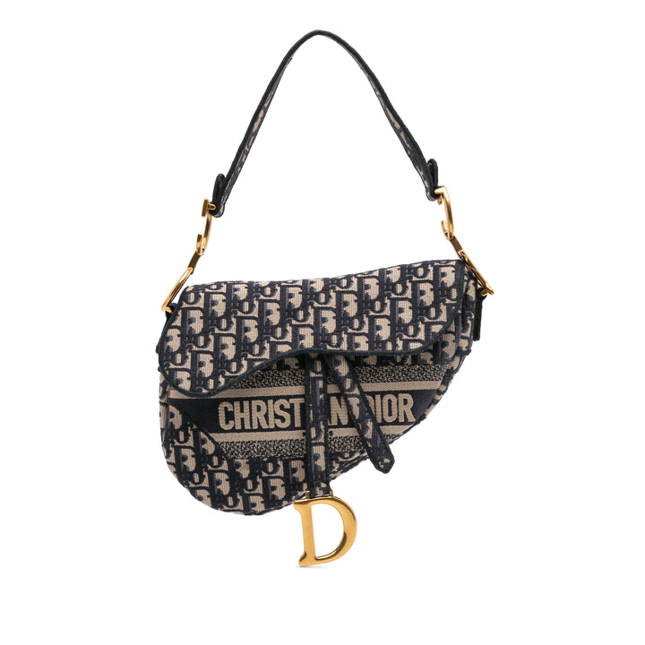 Oblique Embroidered Canvas Saddle Bag Blue - Gaby Paris