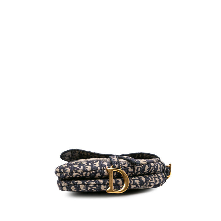 Oblique Embroidered Canvas Saddle Bag Blue - Gaby Paris