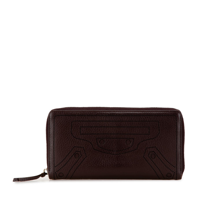 Balenciaga Motocross Blackout Leather Zip Around Wallet Brown - GABY PARIS