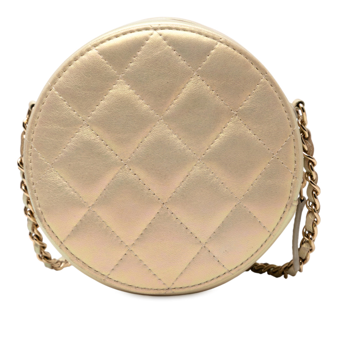 Chanel Quilted Iridescent Cuir d’agneau Round Pochette With Chain Doré – GABY PARIS Authentique