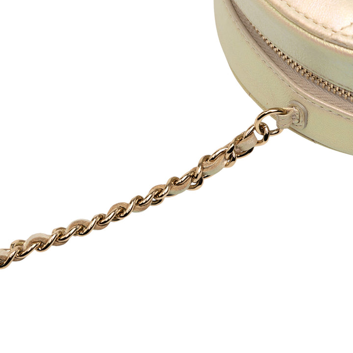 Chanel Quilted Iridescent Cuir d’agneau Round Pochette With Chain Doré – GABY PARIS Authentique