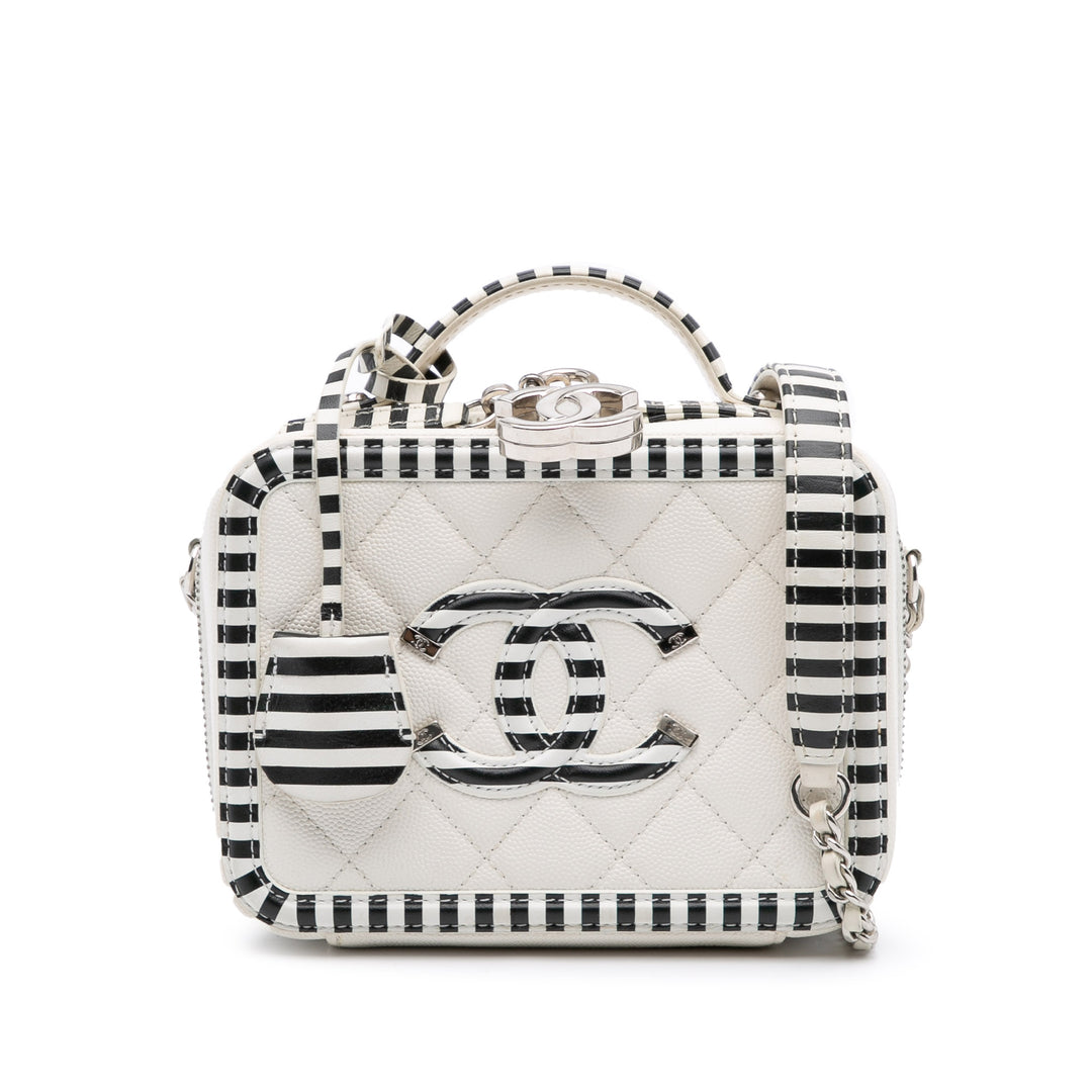 Small Caviar Striped CC Filigree Vanity Case White - Gaby Paris