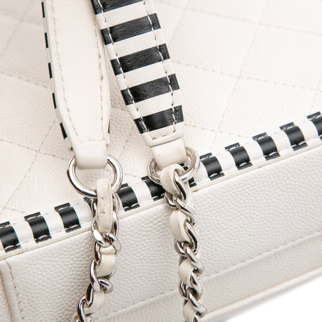Small Caviar Striped CC Filigree Vanity Case White - Gaby Paris