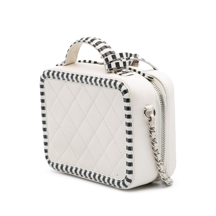 Small Caviar Striped CC Filigree Vanity Case White - Gaby Paris