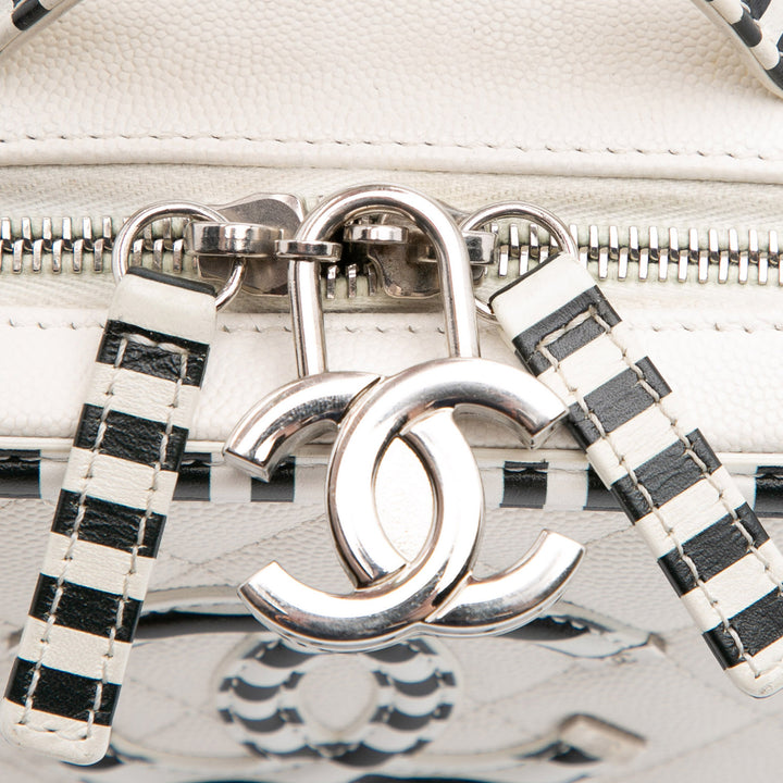 Small Caviar Striped CC Filigree Vanity Case White - Gaby Paris