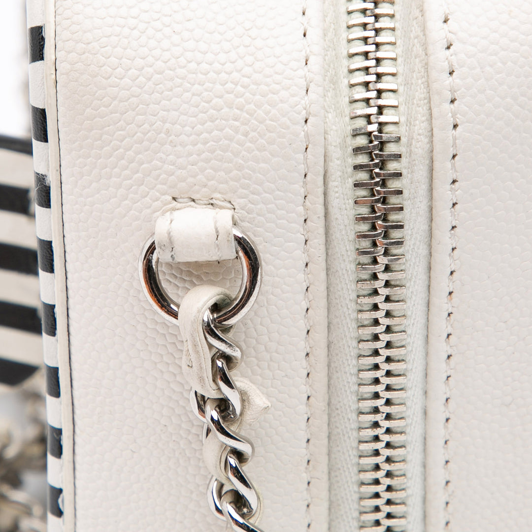 Small Caviar Striped CC Filigree Vanity Case White - Gaby Paris