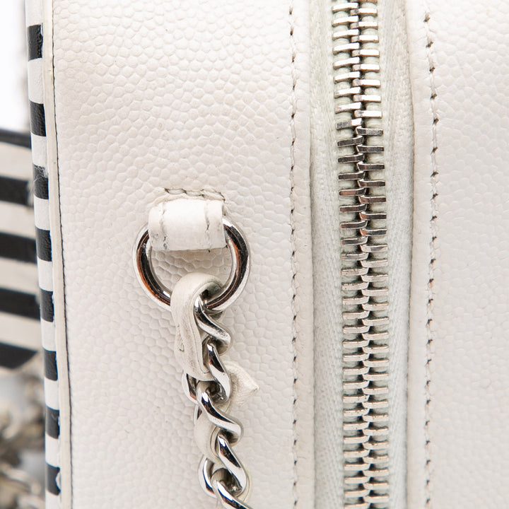 Small Caviar Striped CC Filigree Vanity Case White - Gaby Paris