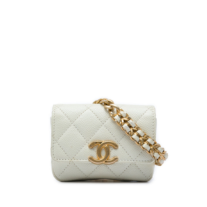 Matelassé Melody Chaîne Sac ceinture Cuir caviar Blanc