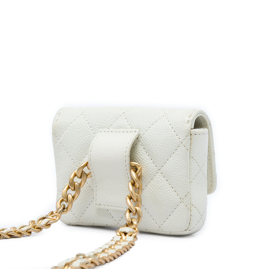 Matelassé Melody Chaîne Sac ceinture Cuir caviar Blanc
