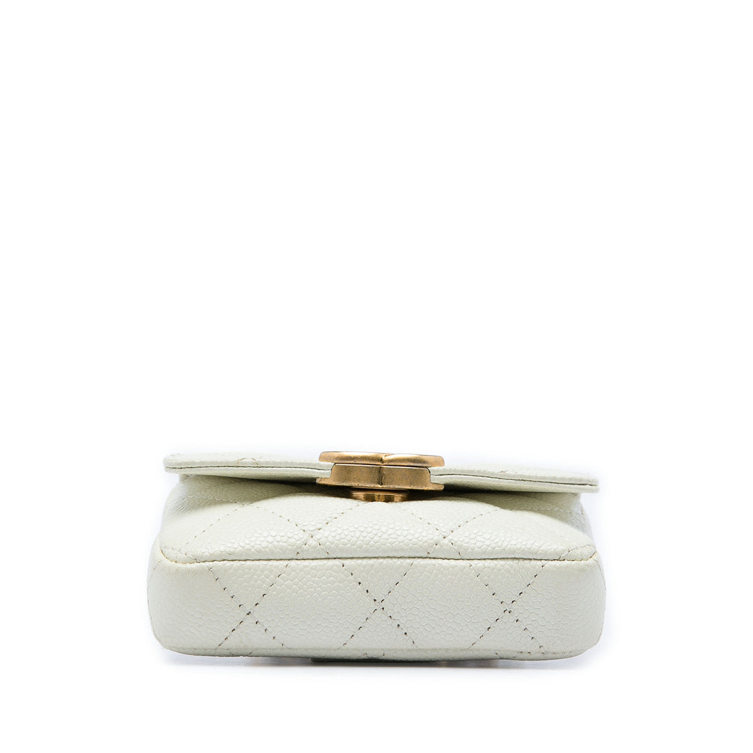 Matelassé Melody Chaîne Sac ceinture Cuir caviar Blanc