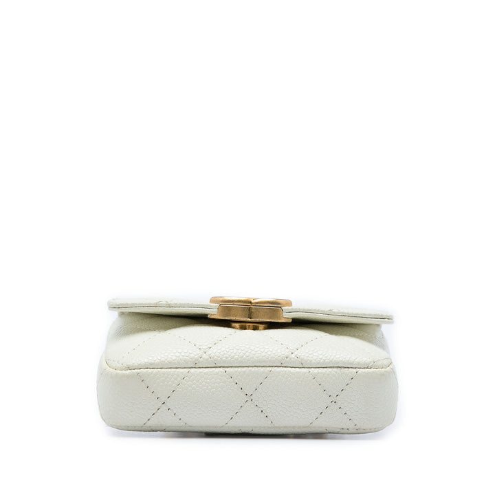 Matelassé Melody Chaîne Sac ceinture Cuir caviar Blanc
