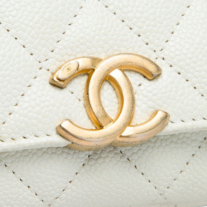 Matelassé Melody Chaîne Sac ceinture Cuir caviar Blanc