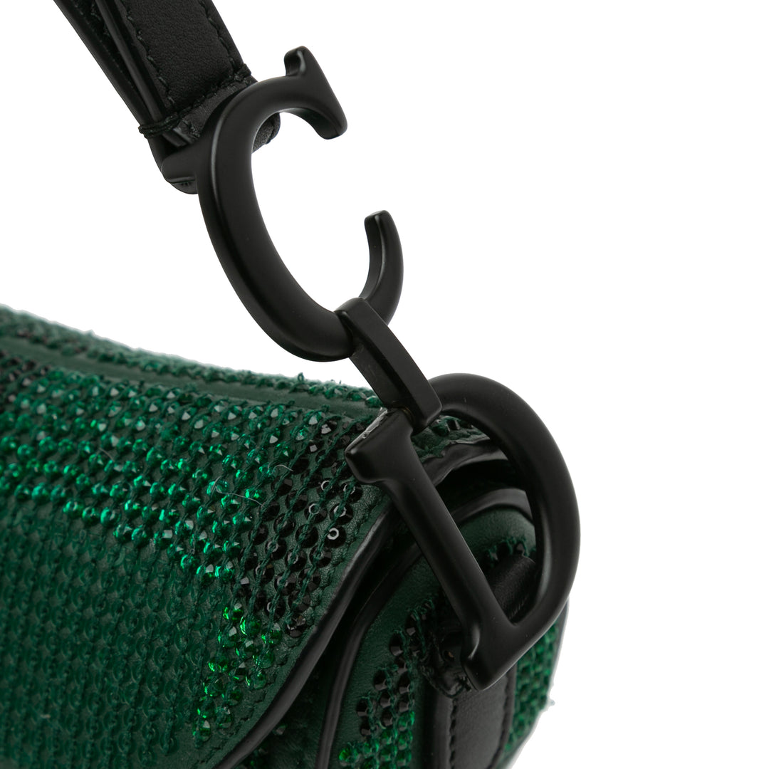 Mini Calfskin Crystal Saddle Bag Green - Gaby Paris