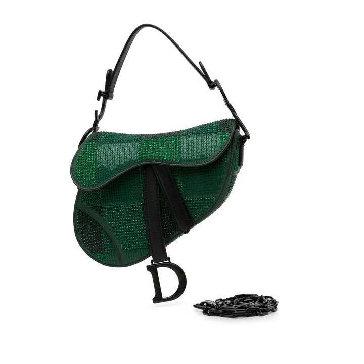 Mini Calfskin Crystal Saddle Bag Green - Gaby Paris