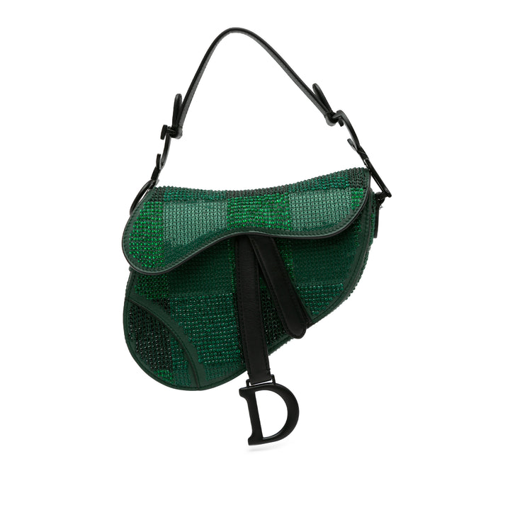 Mini Calfskin Crystal Saddle Bag Green - Gaby Paris